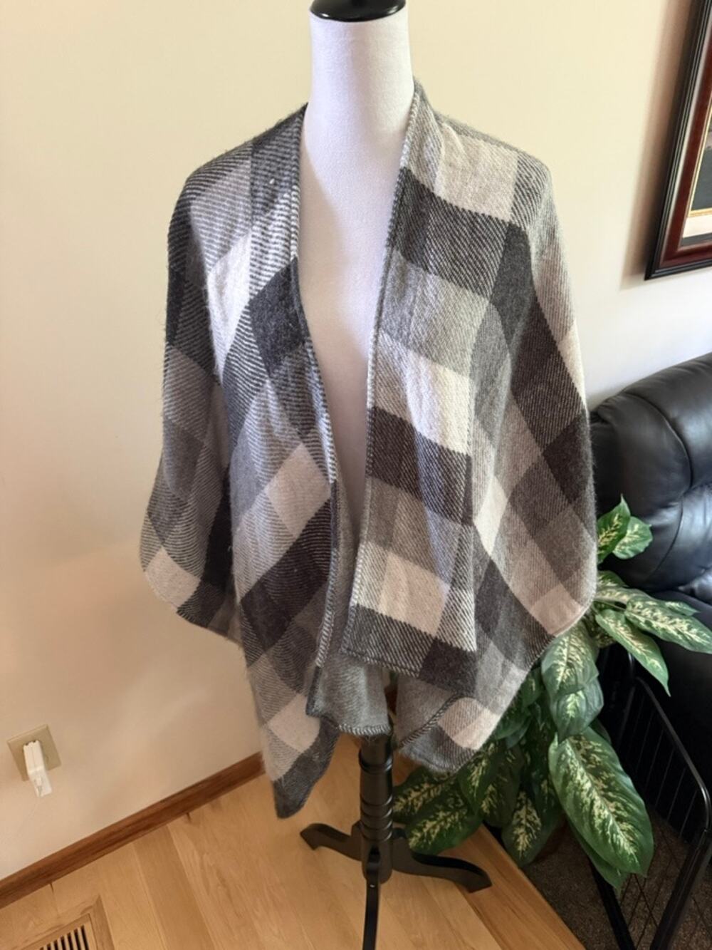 Cozy open-front plaid poncho